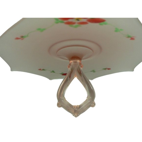 Server Depression Glass Frosted Pink Octagonal Sandwich Dessert Hand Painted 8 s - Picture 9 of 12